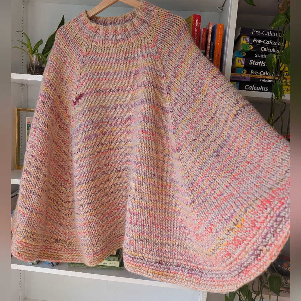 Multicolor Pastel Knit Poncho Sweater - Women